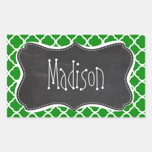 Groen Marokkaans Quatrefoil; Chalkboard look Rechthoekige Sticker (Voorkant)