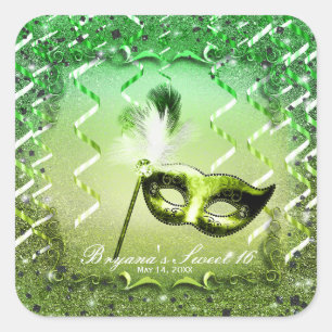 Groen Masker Maskerade Elegant Bal Feest Vierkante Sticker