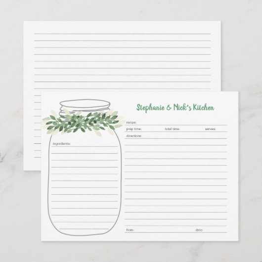 Groen Mason Jar Recept Kaarten (Voorkant / Achterkant)