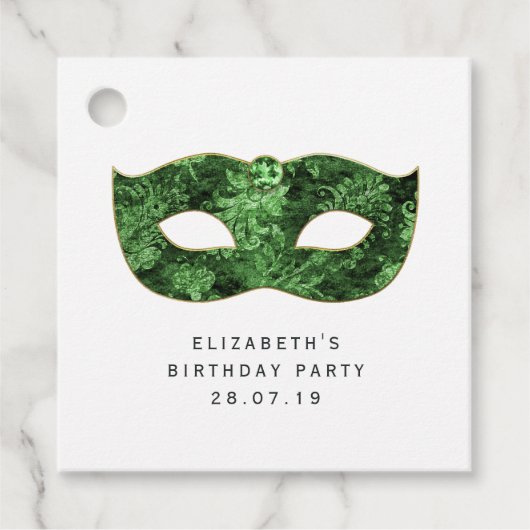 Groen Masquerade Masker en Damask Bedankjes Labels (Voorkant)