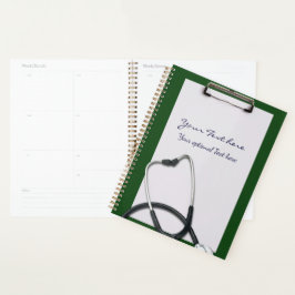 Groen medisch klembord met stethoscoop planner