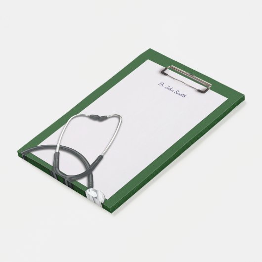 Groen medisch klembord met stethoscoop post-it® notes (Schuin)