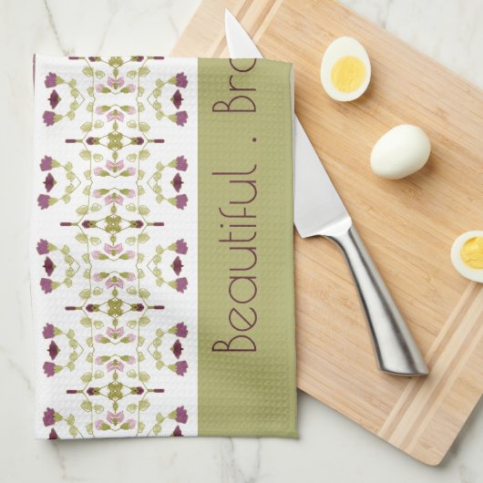 Groen meel en paarse bloem theedoek (Quarter Fold)