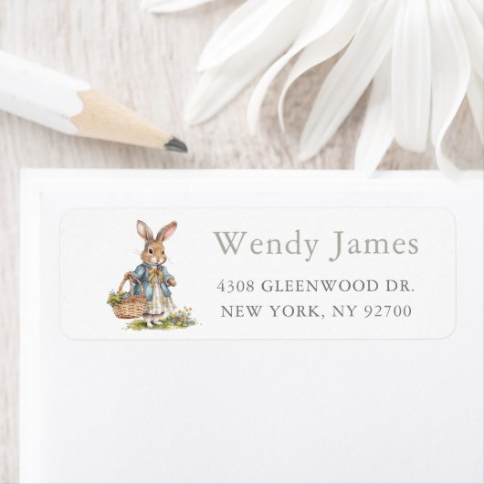 Groen Meisje Konijn 1e Verjaardagsfeest Etiket (Insitu)