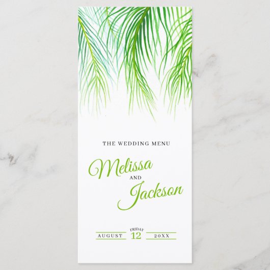 Groen menu Tropische waterverf bruiloft (Voorkant)