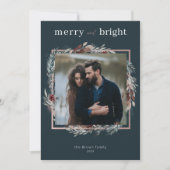 Groen Merry & Bright Watercolor Gebladerte Foto Feestdagenkaart (Voorkant)