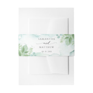 Groen met Blauw en Groen Waterverf Bruiloft Uitnodigingen Wikkel