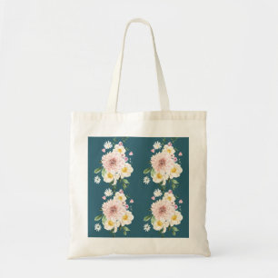 Groen met bloemen canvas tas