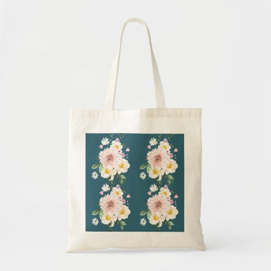 Groen met bloemen canvas tas (Voorkant)
