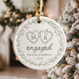 Groen met de hand getekend Verloving Kerstmis Keramisch Ornament