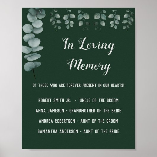 Groen met Eucalyptus Trouwbord 'Ter liefdevolle he Poster (Voorkant)