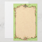  groen met Floral Border Briefpapier (Voorkant / Achterkant)