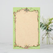  groen met Floral Border Briefpapier (Staand voorkant)