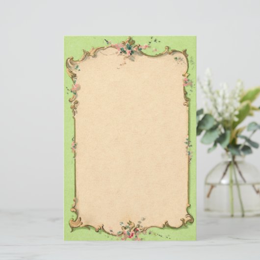  groen met Floral Border Briefpapier (Staand voorkant)