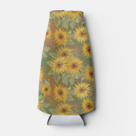 GROEN MET GEEL & GOUDEN HERFST ZONNEBLOEMEN FLESJESKOELER