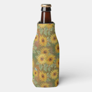 GROEN MET GEEL & GOUDEN HERFST ZONNEBLOEMEN FLESJESKOELER