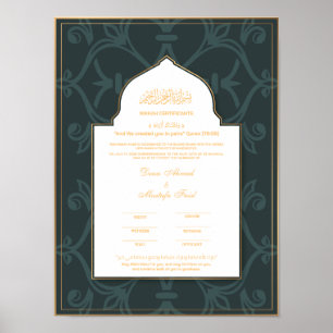 Groen met Gold border nikkah-certificaat Poster