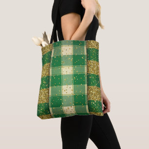 GROEN MET GOUD GLINSTERENDE IERSE RUIT PATROON TOTE BAG