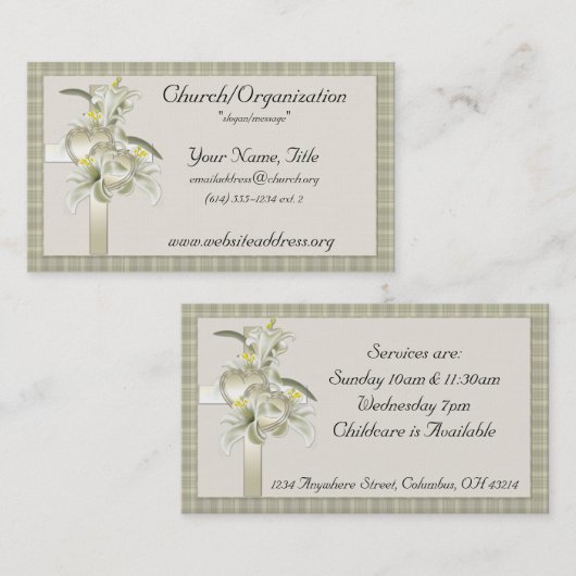 Groen met gouden kruis/hart/bloemen Visitekaartjes (Voorkant / Achterkant)