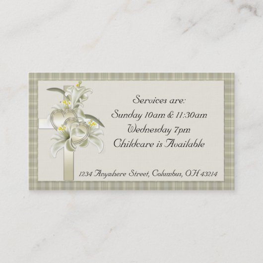 Groen met gouden kruis/hart/bloemen Visitekaartjes (Achterkant)