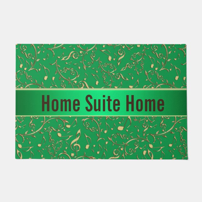 Groen met gouden Muzieknoten Welkom Mat Doormat (Voorkant)