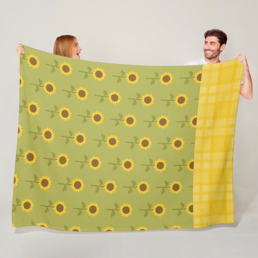 GROEN MET  HERFST ZONNEBLOEMEN FLEECE DEKEN (In situ)