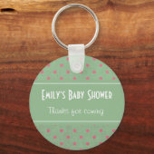 Groen met het Baby shower van Roze Polka Dots Sleutelhanger (Voorkant)