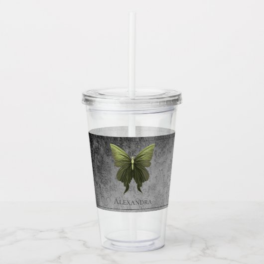Groen met juwelen versierde vlinder acryl drinkbeker (Voorkant)