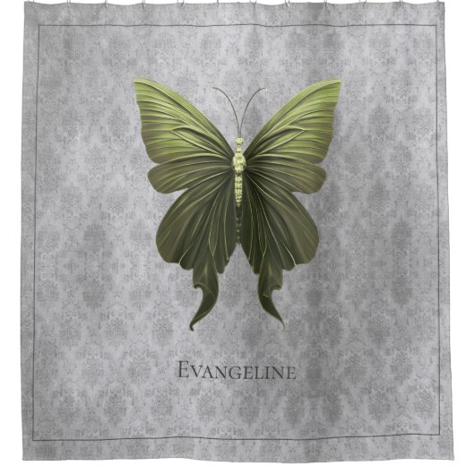 Groen met juwelen versierde vlinder douchegordijn (Voorkant)