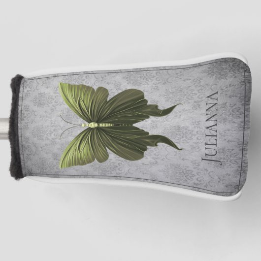 Groen met juwelen versierde vlinder golfheadcover (Voorkant)