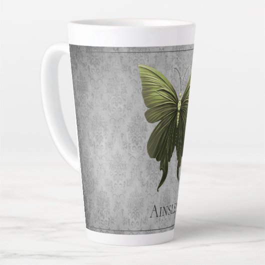 Groen met juwelen versierde vlinder latte mok (Linkerhoek)