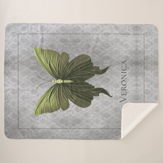 Groen met juwelen versierde vlinder sherpa deken (Voorkant (horizontaal))