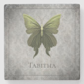 Groen met juwelen versierde vlinder stenen onderzetter (Voorkant)