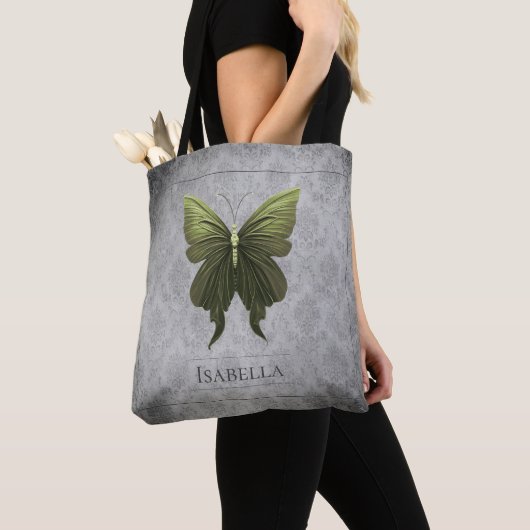 Groen met juwelen versierde vlinder tote bag (Dichtbij)