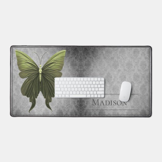 Groen met juwelen versierde vlinderdamast bureaumat (Keyboard & Muis)