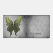 Groen met juwelen versierde vlinderdamast bureaumat (Voorkant)