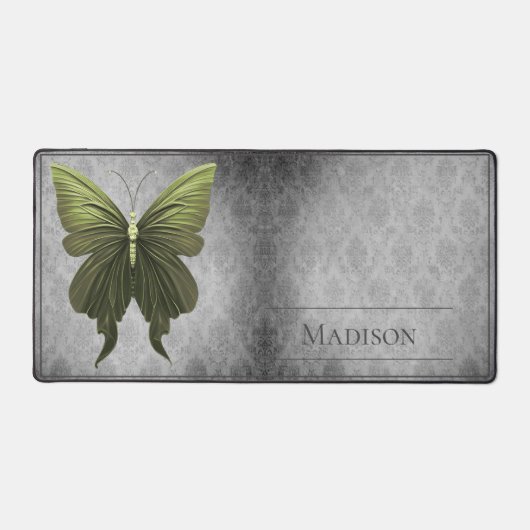 Groen met juwelen versierde vlinderdamast bureaumat (Voorkant)