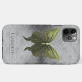 Groen met juwelen versierde vlinderdamast Case-Mate iPhone case (Achterkant (horizontaal))
