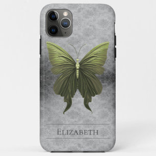 Groen met juwelen versierde vlinderdamast Case-Mate iPhone case