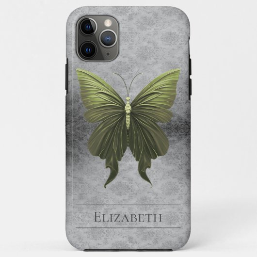 Groen met juwelen versierde vlinderdamast Case-Mate iPhone case (Achterkant)