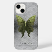 Groen met juwelen versierde vlinderdamast Case-Mate iPhone case (Achterkant)
