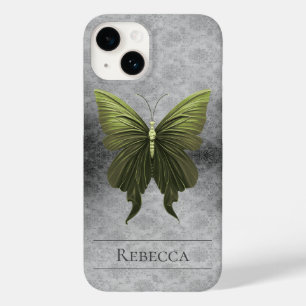 Groen met juwelen versierde vlinderdamast Case-Mate iPhone 14 hoesje