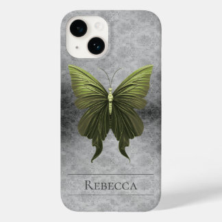 Groen met juwelen versierde vlinderdamast Case-Mate iPhone 14 hoesje