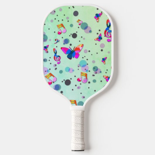 Groen met kleurrijk muziekontwerp pickleball paddle (Voorkant)