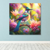 Groen met kop Jay Fantasy Bird Canvas Afdruk (Insitu (Houten vloer))