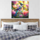 Groen met kop Jay Fantasy Bird Canvas Afdruk (Insitu (Slaapkamer))