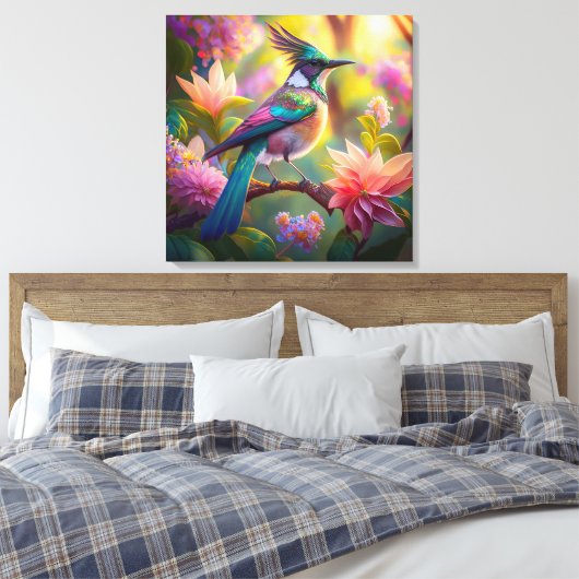 Groen met kop Jay Fantasy Bird Canvas Afdruk (Insitu (Slaapkamer))