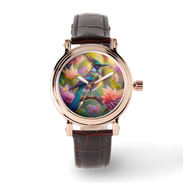 Groen met kop Jay Fantasy Bird Horloge (Voorkant)