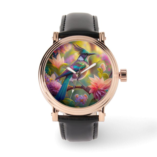 Groen met kop Jay Fantasy Bird Horloge (Voorkant)