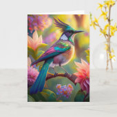 Groen met kop Jay Fantasy Bird Kaart (Gele Bloem)